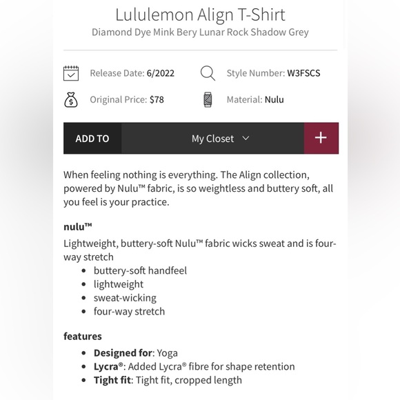 NWT Lululemon Align T-Shirt Diamond Dye Mink Berry Grey Size 6 - Picture 3 of 10